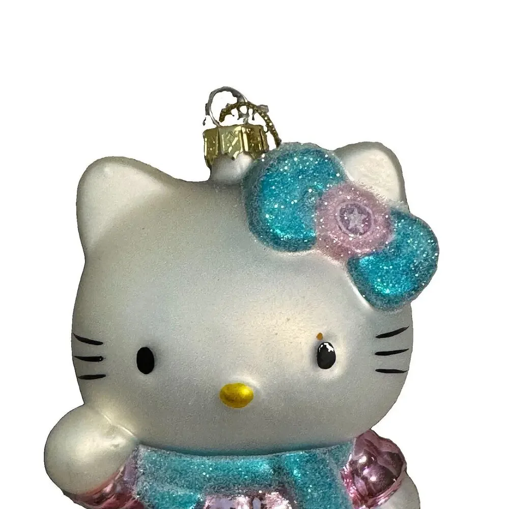 Sanrio Hello Kitty Glass Christmas Ornament Blue Bow Scarf 2008 Girly Girl